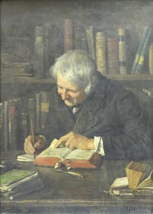 an interior library scene with gentleman writing by emmanuel spitzer